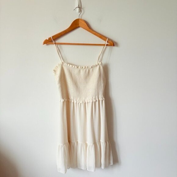 Aritzia Wilfred Tempest Sleeveless Tiered Chiffon Mini Dress Off White Medium - Picture 3 of 7